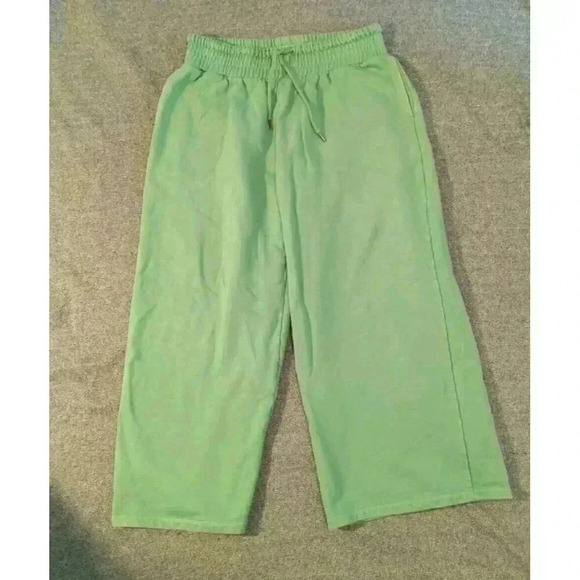 ASOS Design Cropped Drawstring Culotte Pants Green Medium - Picture 1 of 4